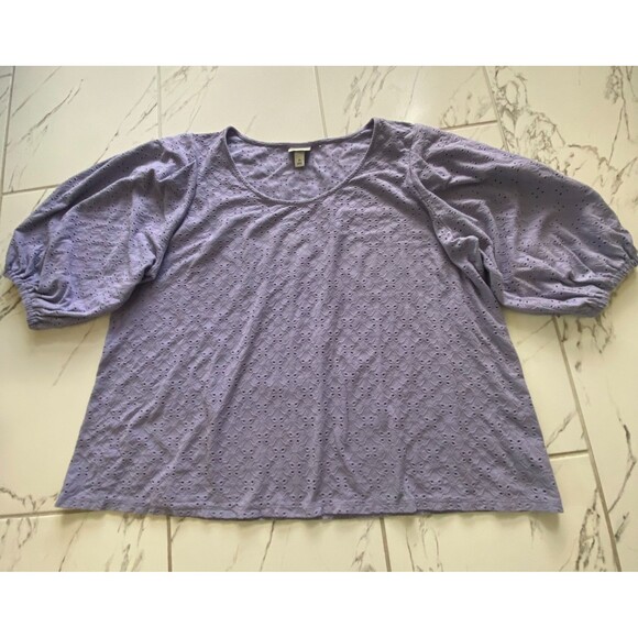 Ava & Viv Tops - Ava And Viv Womens 2X Purple Eyelet Crochet Blouse Puff Sleeve Plus Top